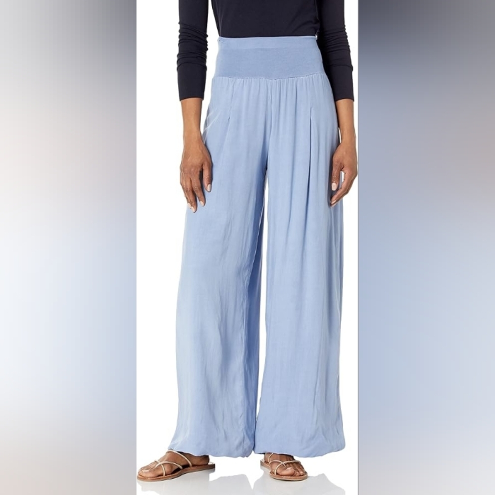 Women's Light Blue Wide-Leg Pants Small Linen Blend
